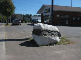 The rock at Renfrew, grey station wagon to left of rock is my car.